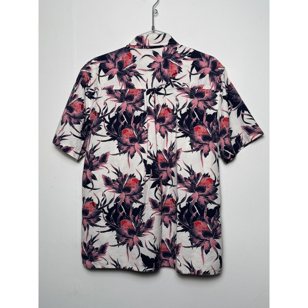 Topman Mens XL Floral Button Up Shirt Short Sleeve White Navy Red Cotton Casual - Picture 6 of 7